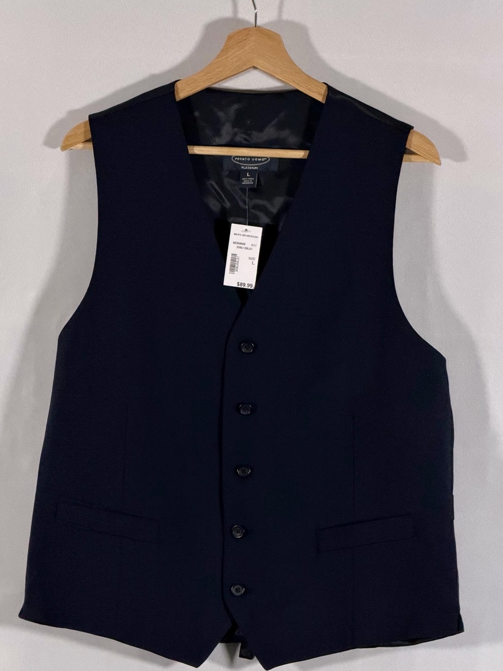 NWT Pronto Uomo Platinum 100% Wool Dress Vest Men’s Large Navy Suit Vest